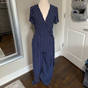 Striped jumpsuit romper by JOA Navy and white size S EUC